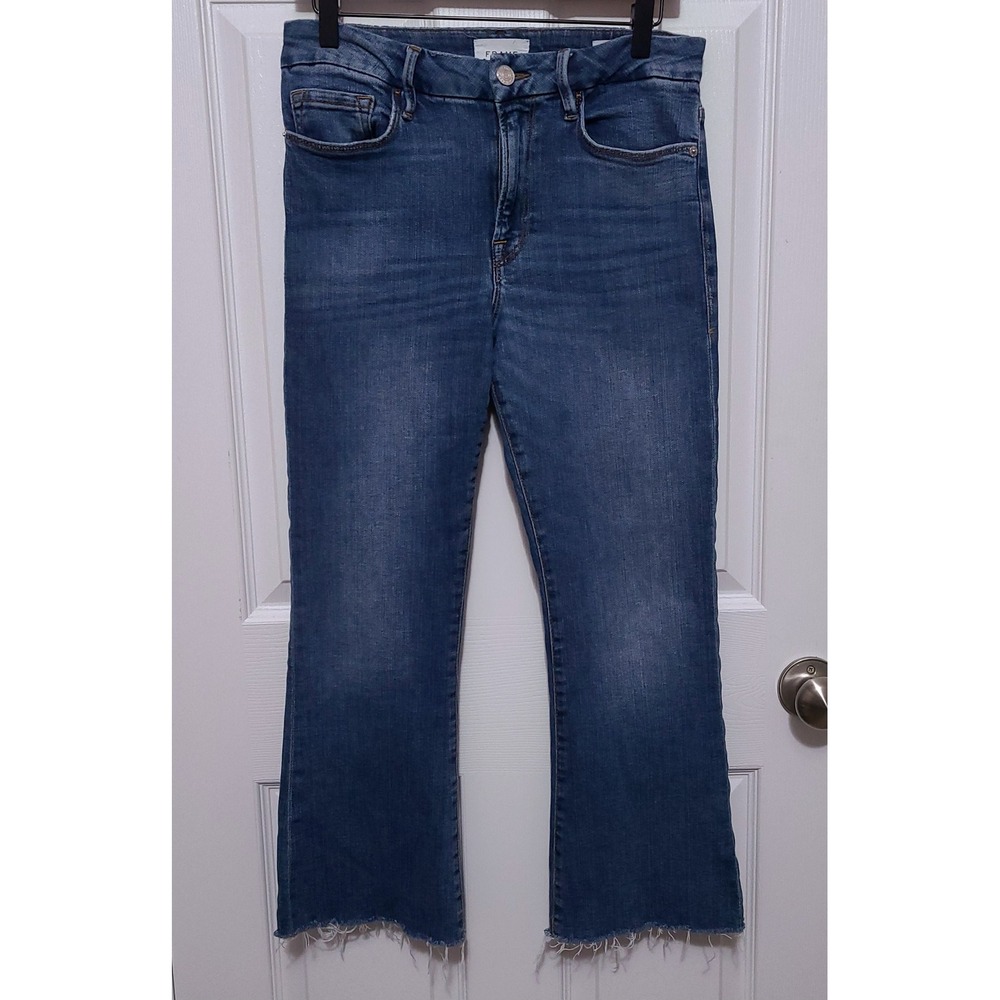 Frame Le Crop Mini Boot Jeans Women 30 Blue Raw Hem Mid Rise
